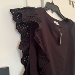 3x NWT black cotton shirt. With flutter sleeve